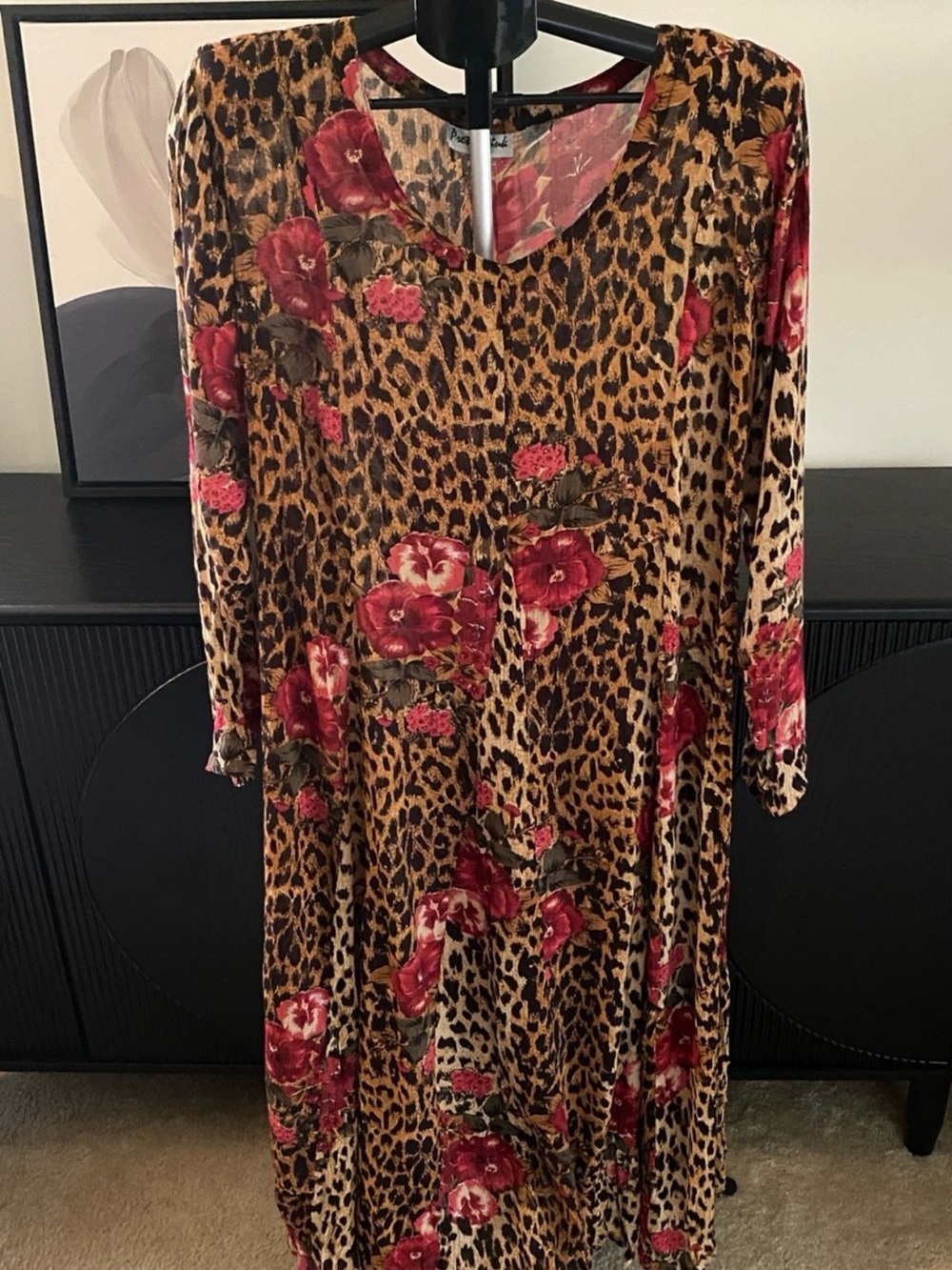 Vintage 90’s Pretty Pink Brand Cheetah and Floral Print Crinkle Maxi Dress